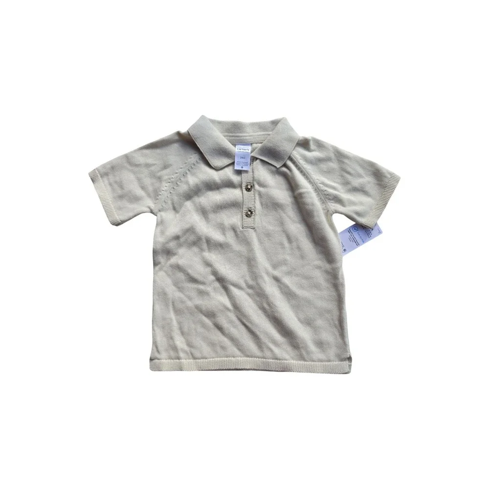 Carters Toddler Boys 2PC Knit Polo Shirt and Striped Shorts Set Cream Blue 24M